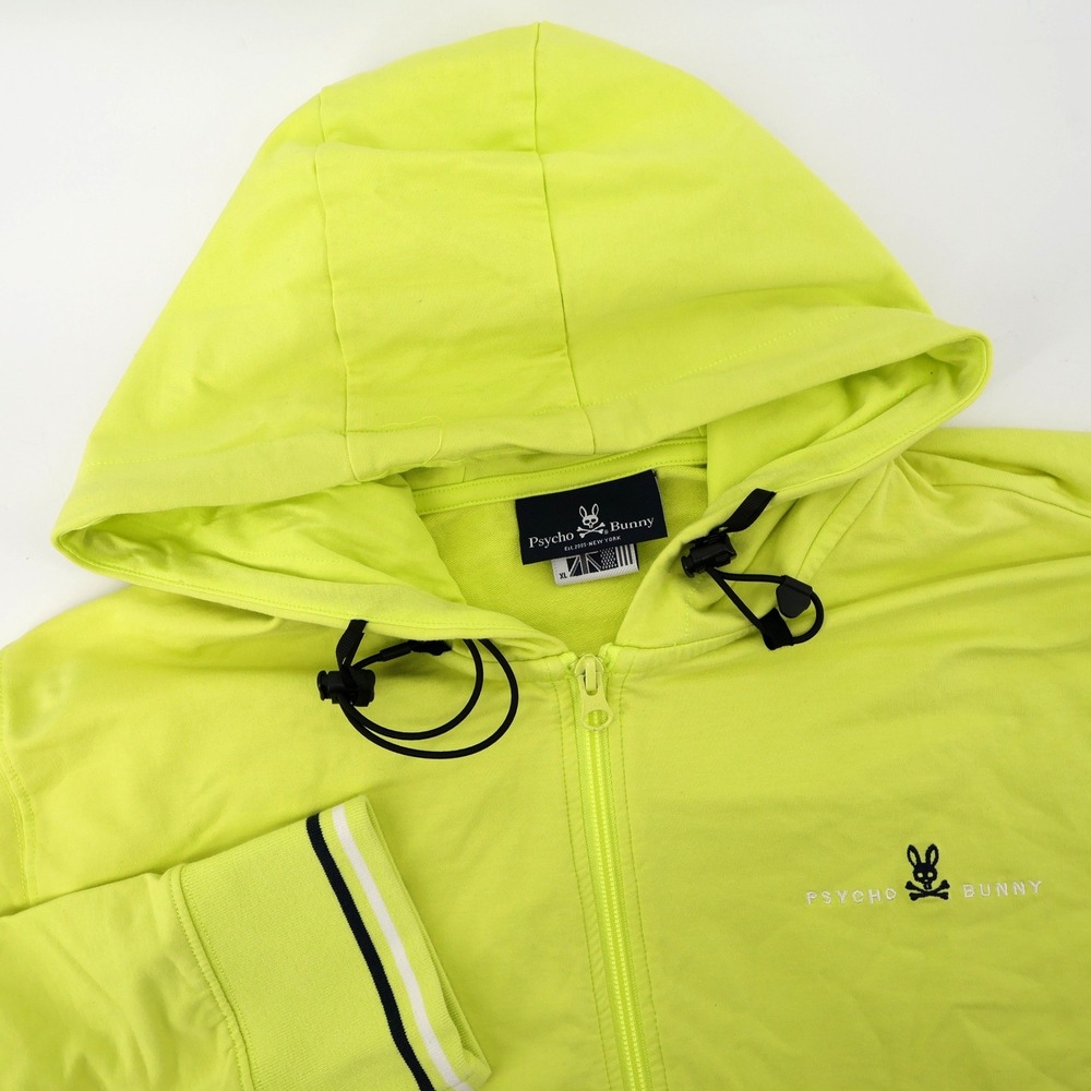 Psycho Bunny Full Zip Hoodie Neon Green Long Sleeve Mens XL